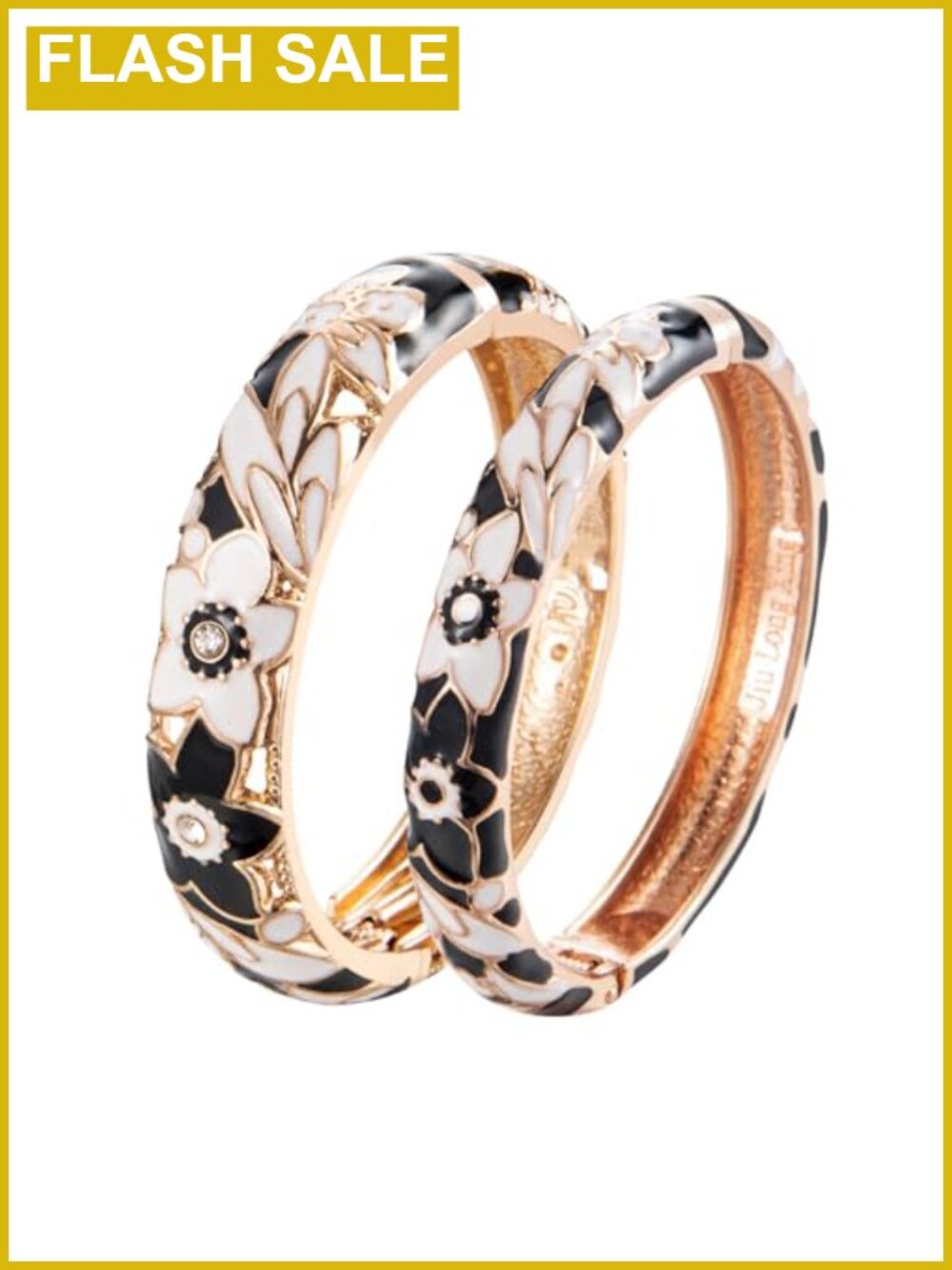 Cloisonne Enameled Hinged Cuff Bracelet 2 Pc Set Rhinestone Bangle Gift